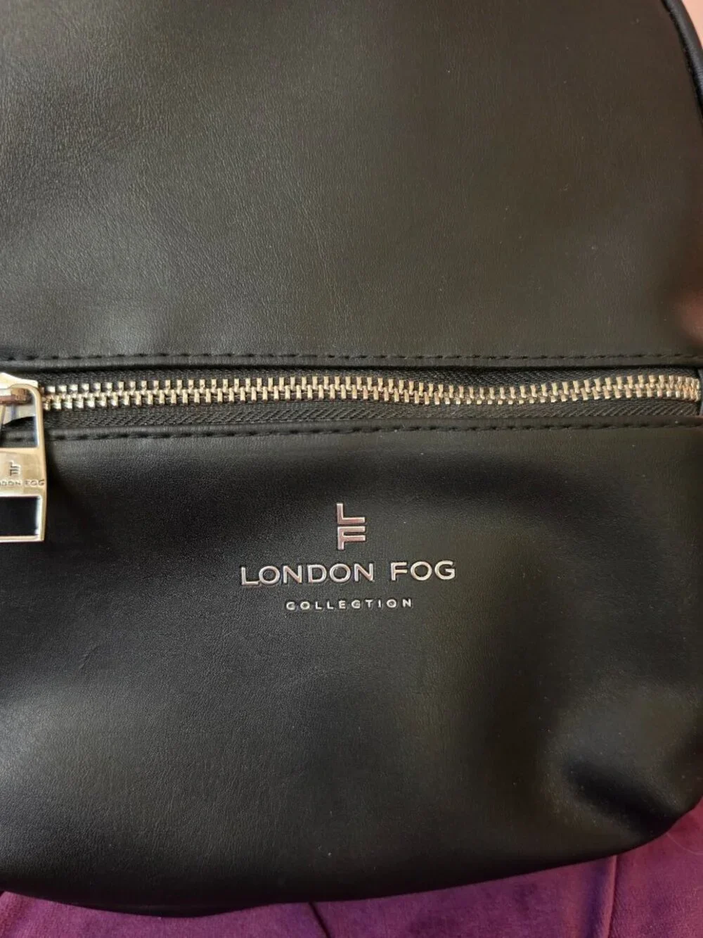 Cute Preppy Black Leather London Fog Collection Backpack For School Or Work NWT